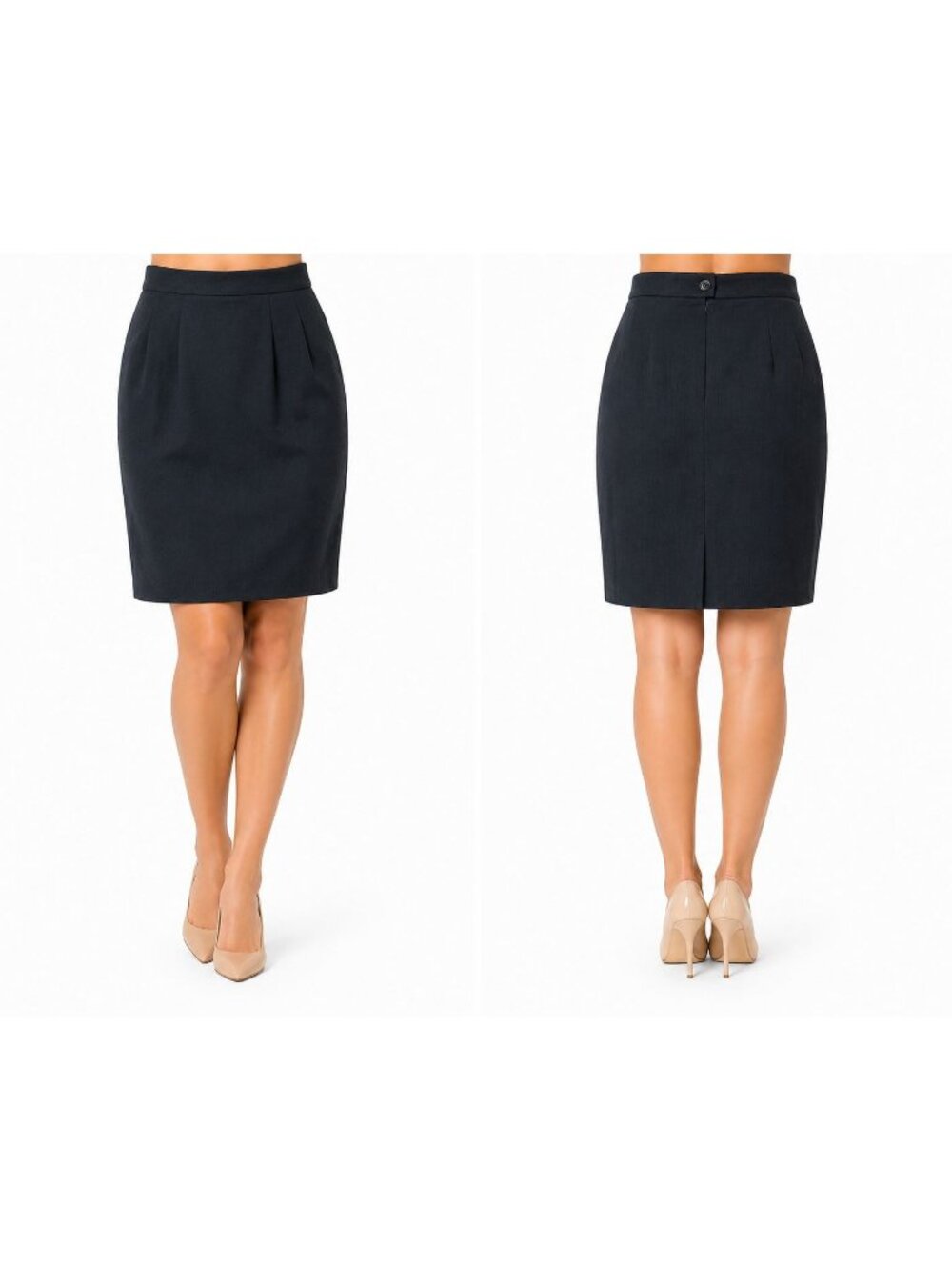 H&W Hawksley Size 4 Black Knee-Length Pencil Skirt Zipper Back Vent 100% Wool